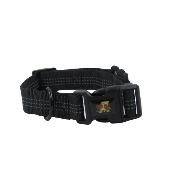 Large Black Adjustable Dog Collar with Apple AirTag Holder - Picture 2 of 3